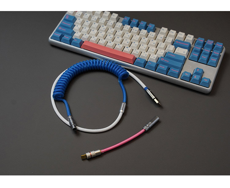 MechZone Handmade Coiled Cable Keyboard Coil Type-C Mini USB DIY Coiled Cable Data Cable USB C Aviation Connector for Mechanical Keyboard COD