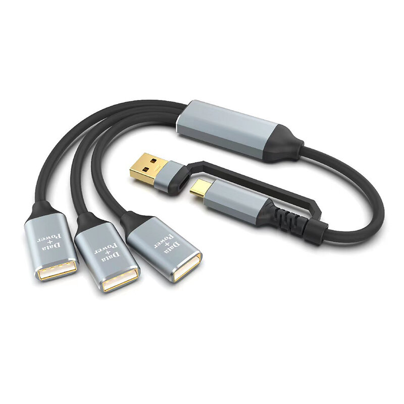 3-in-2 Multifunctional USB-C Hubs USB/Type-C Male to USB2.0*3 Female Multi Splitter Adapter OTG USB Power Adapter for Laptop Tablet Phone U Disk COD