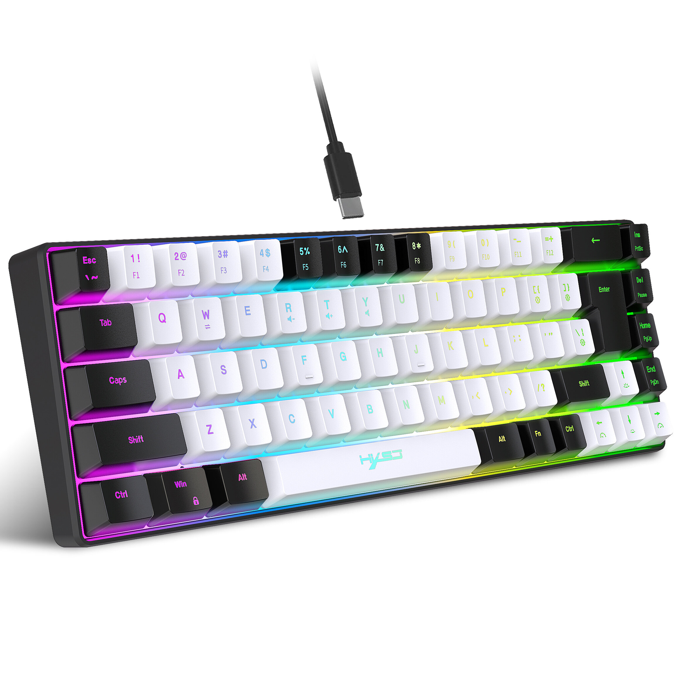 (ISO Layout) HXSJ 68 Keys Wired Gaming Keyboard RGB 60% For PC Home Office COD