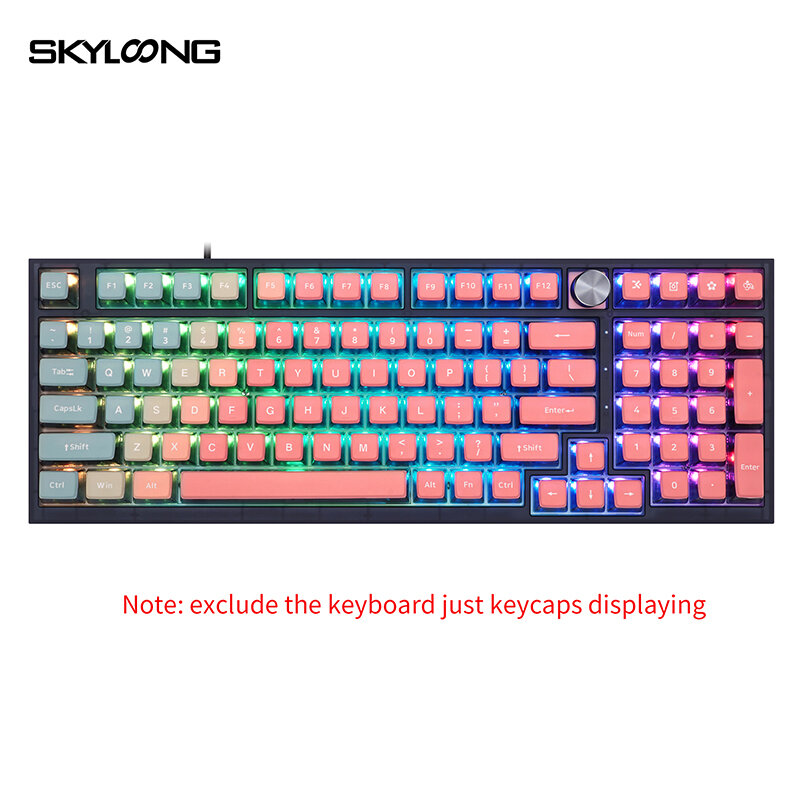 SKYLOONG GK7 126PCS Mechanical Keyboard Keycaps Set Pink - PBT Black Transparent Jelly Key Cap For DIY Customized 61/87/104/108 Key Mechanical Keyboard C