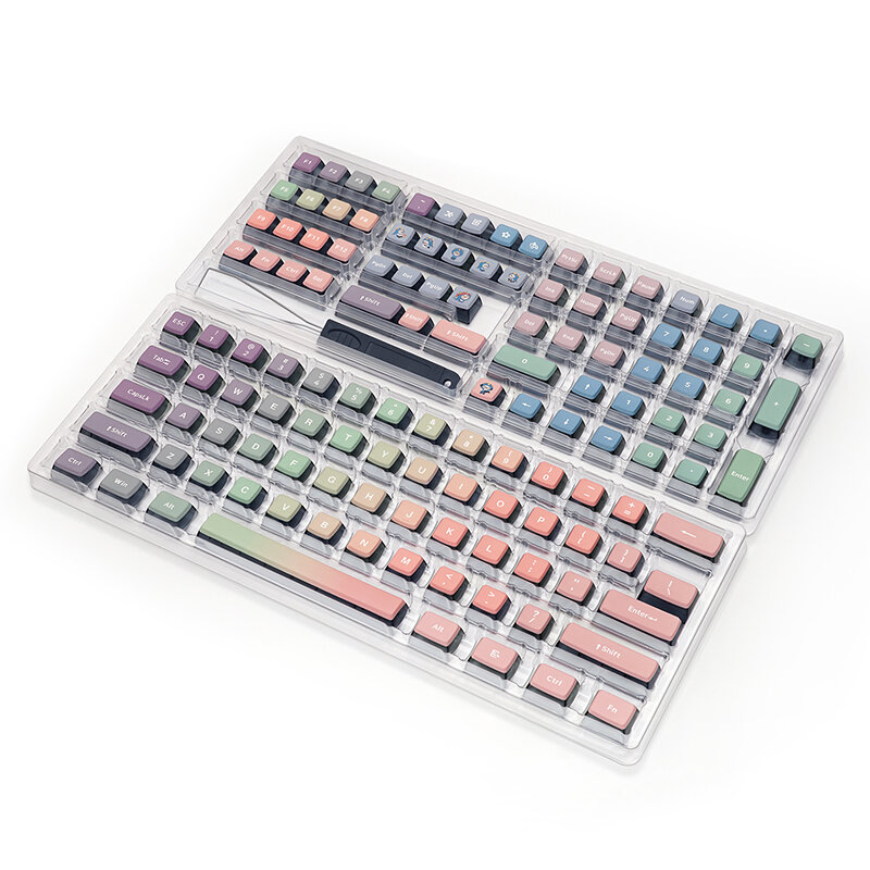 SKYLOONG GK7 126 Keys Mechanical Keyboard Keycaps Set Pink Rainbow-Black Transparent Jelly PBT Custom Keycap for Mechanical Keyboards COD