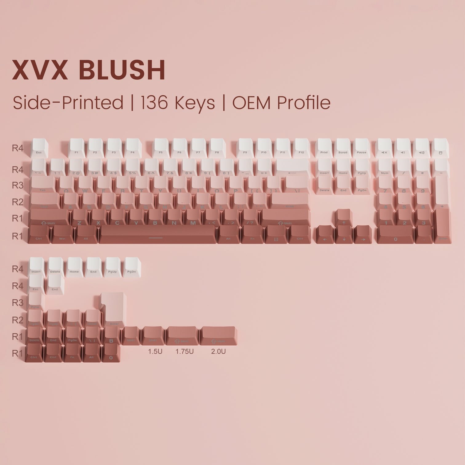 XVX 136-Key Side-Printed OEM Profile Keycap Set 6 Colors Gradient Series for ANSI Layout 61/68/84/87/100/104/108 Keys Mechanical Keyboard COD