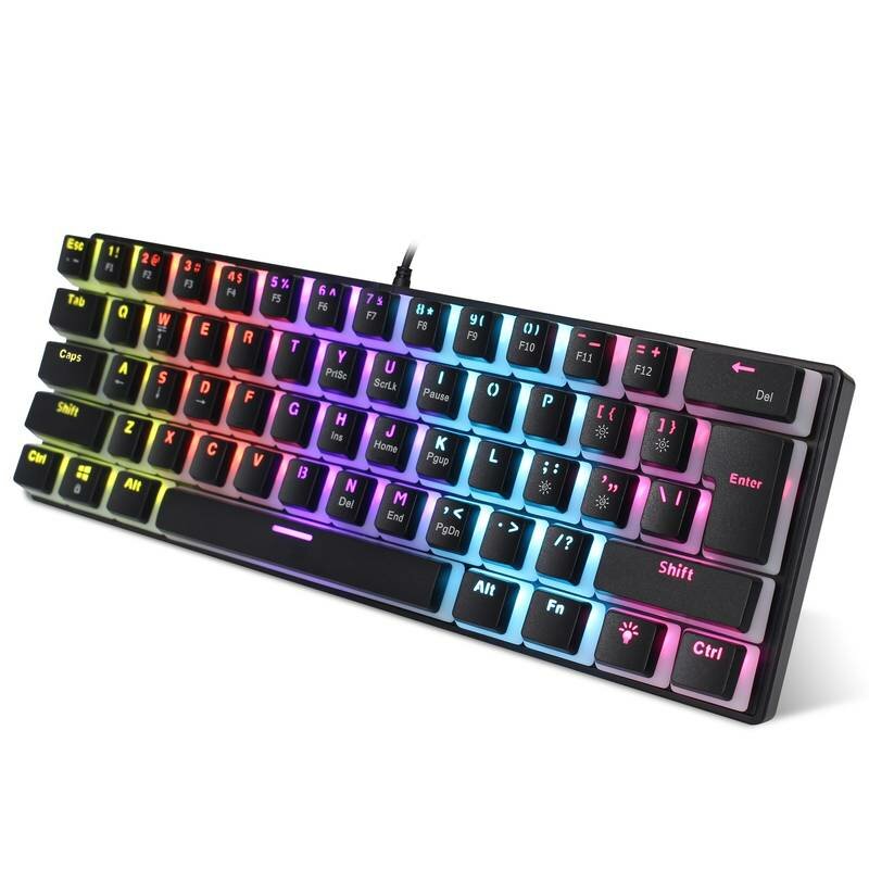 L700 Mechanical Gaming Keyboard 61 Keys Cyan Switch Keyboard with 12 Kinds Lighting Effects ABS Pudding Keycaps 21-key Conflict-free Ergonomic Wired Gamer Keyboard