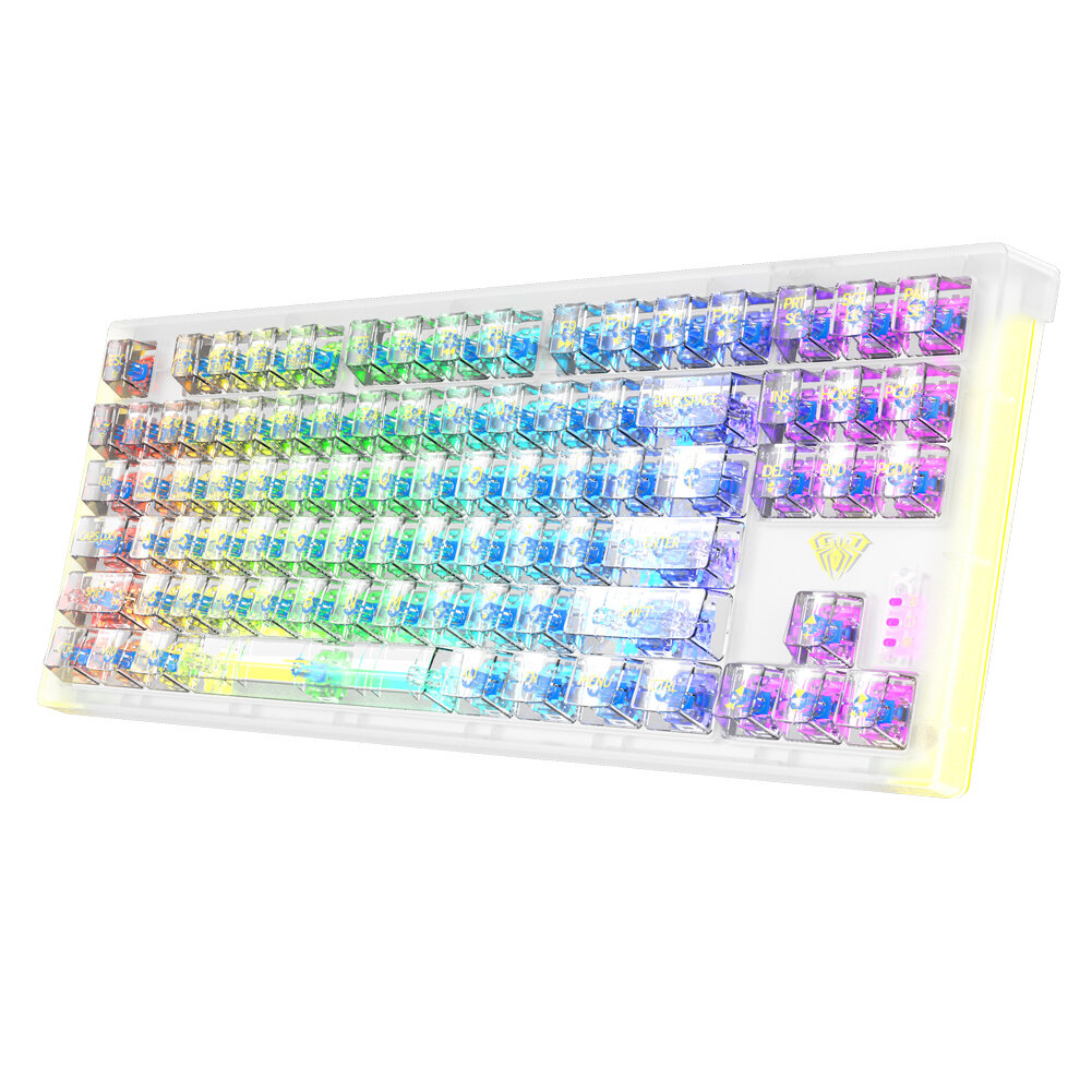 AULA F2183 Mechanical Keyboard RGB 87 Keys Hotswap bluetooth Wired 2.4G Triple Mode Keyboard Transparent Keycap Keyboard for PC Gamer COD