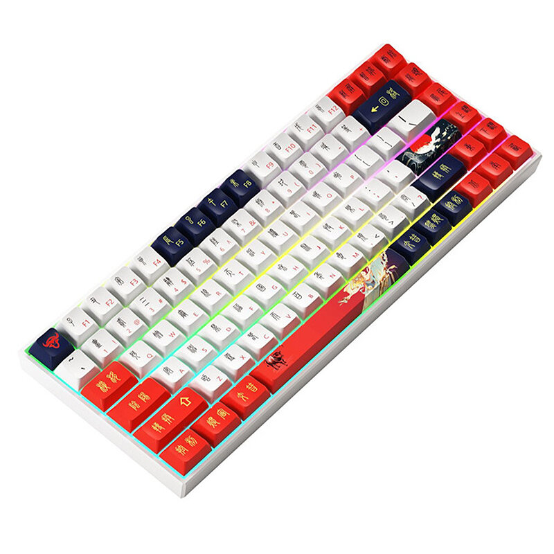 iBlancod K84 84 Keys Tri-mode Mechanical Gaming Keyboard Hot Swappable PBT Five-sided Sublimation KDA Profile Gateron Silver/Red Switch RGB 2.4G/BT/Type-C 75% Layout Gaming Keyboard