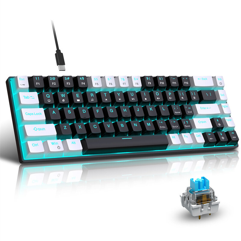 HXSJ V800 68 Keys Wired Mechanical Gaming Keyboard Hot Swappable Blue Switch LED Backlit Type-C Ergonomics 65% Layout Gaming Keyboard COD