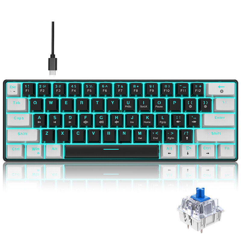 HXSJ V900WB 61 Keys Wired Mechanical Keyboard Cyan Switch RGB Light 60% Layout Gaming Keyboard for Home Office Gamer COD