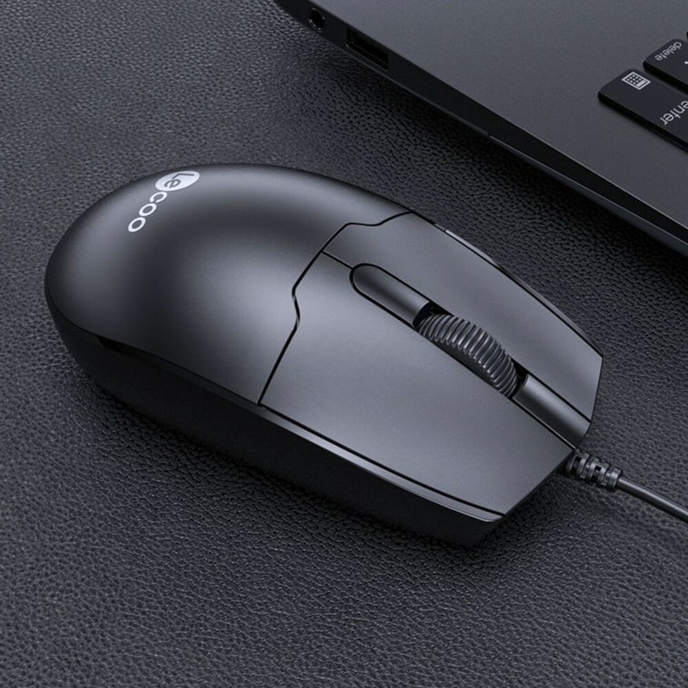 Lenovo Lecoo MS101 Wired Mouse Ergonomic Office Mouse Optical Tracking Streamline Appearance Plug&Play Mice for PC and laptop COD