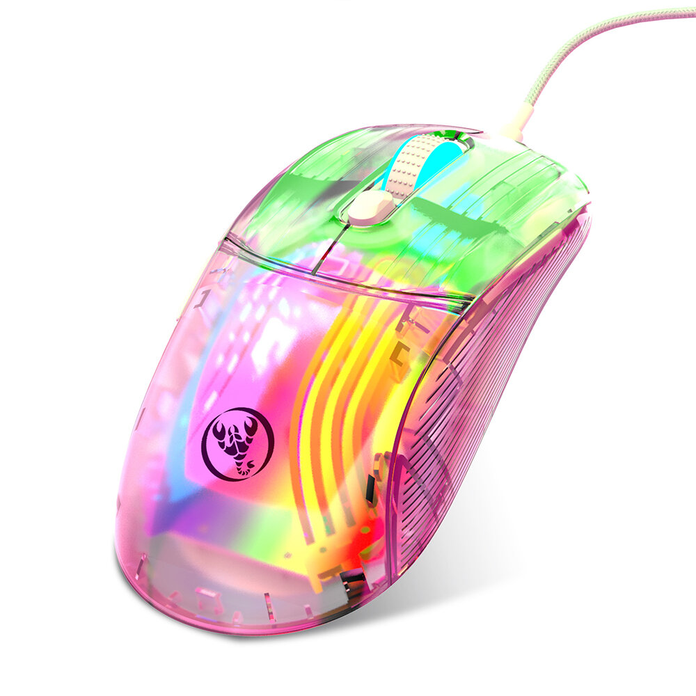HXSJ X400 Wired Transparent Gaming Mouse 1200/2400/3200/7200/9600/12800DPI RGB Lighting Mice with 7 Programmable Keys Ergonomics Gamer Mouse COD