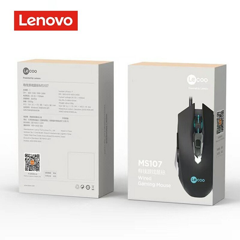 Lenovo Lecoo MS107 Wired Mouse Advanced Programmable for Usb Mini Pc Gamer Mechanical Computer Office Mouses Laptop Accessories COD