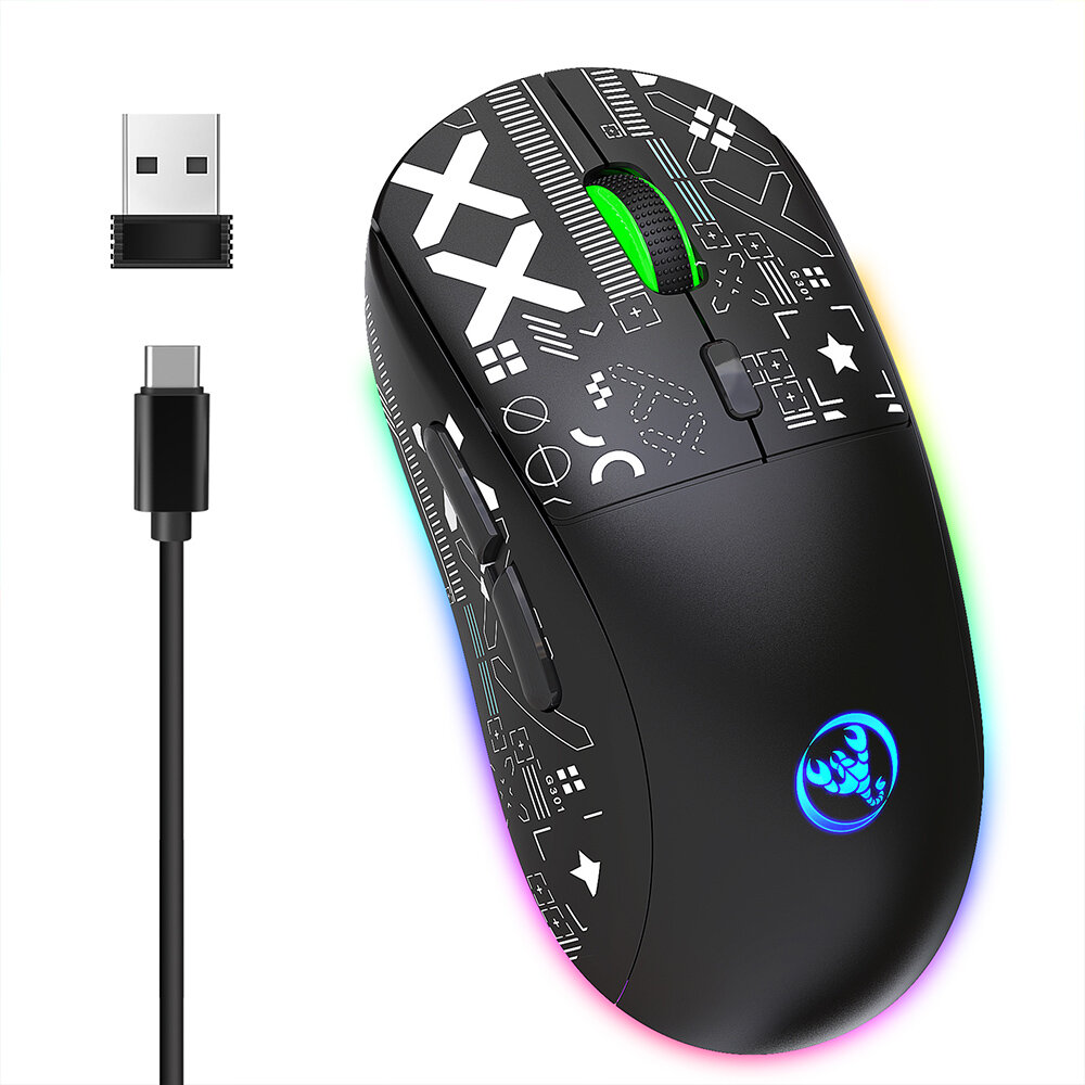 HXSJ T90 2.4G Triple Mode Wireless Mouse 800-3600DPI Adjustable RGB Backlight 750mAh Type-C Rechargeable Gamer Mouse COD
