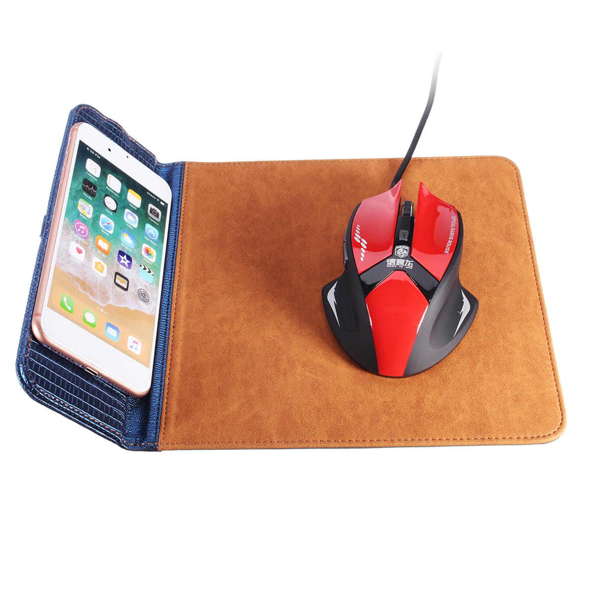 Qi Wireless Charging Mouse Pad PV Leather Charging for Moblie Phone COD