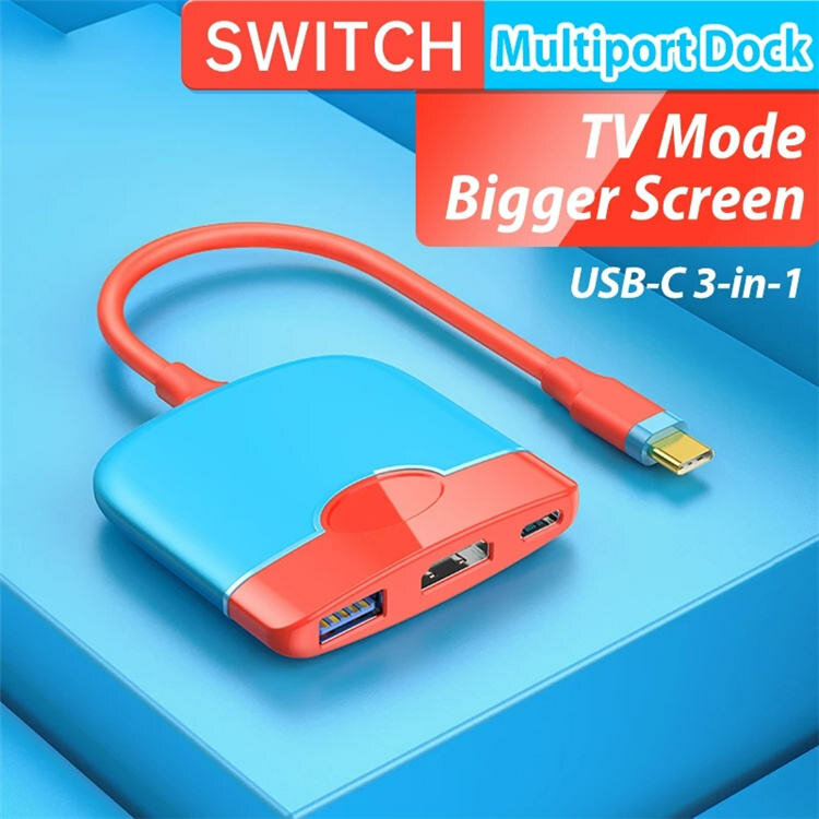 3 in 1 USB C Hub Docking Station for Nintendo Switch Portable Type C to HD 4K TV Multiport Dock 100W Laptop Charger COD