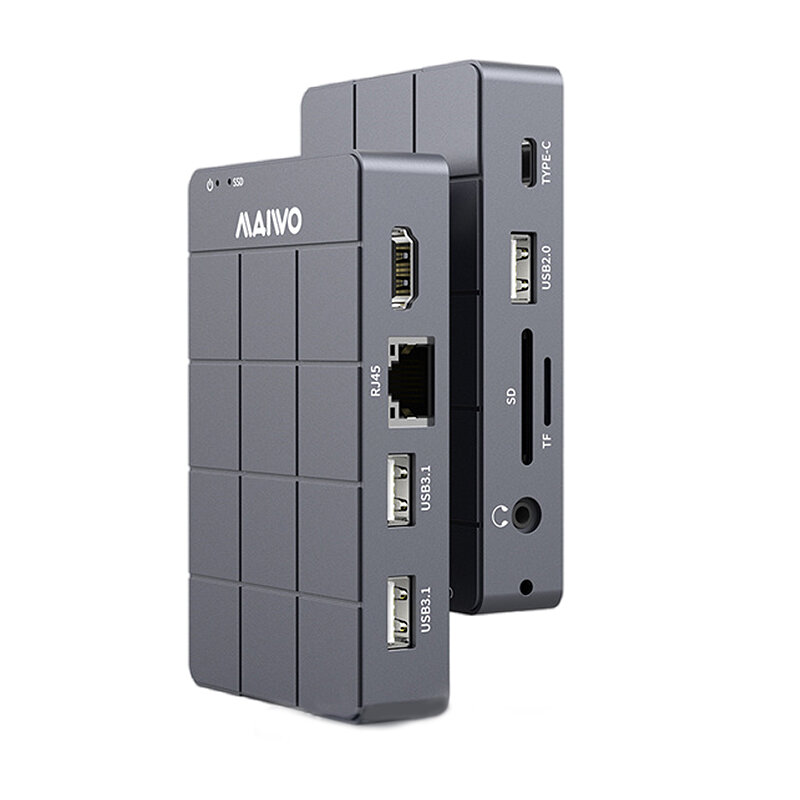 MAIWO 11-in-1 USB-C Hub with 10Gbps M.2 NVMe SATA SSD Enclosure 4K@60Hz / 100W PD / USB3.1 Gen2 / USB2.0 / RJ45 1000Mbps Ethernet / SD/TF Card Reader / 3.5mm Audio Docking Station