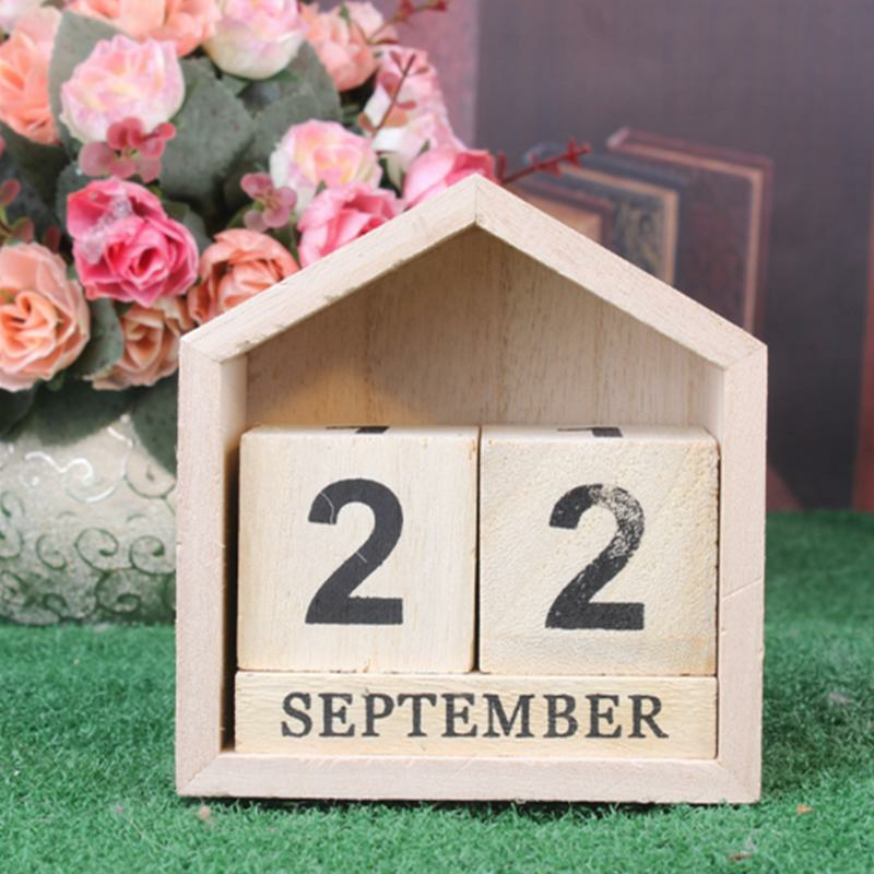 Vintage Design House Shape Perpetual Calendar Wood Desk Wooden Block Home Office Supplies Decoration COD