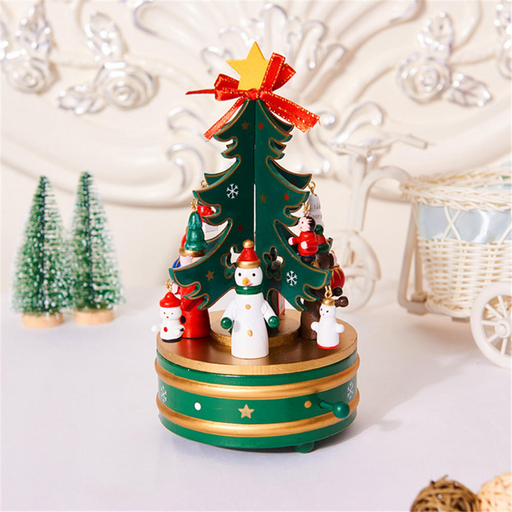 Christmas Decorations Creative Wooden Christmas Tree Deer Santa Claus Music Box Christmas Desktop Ornaments COD