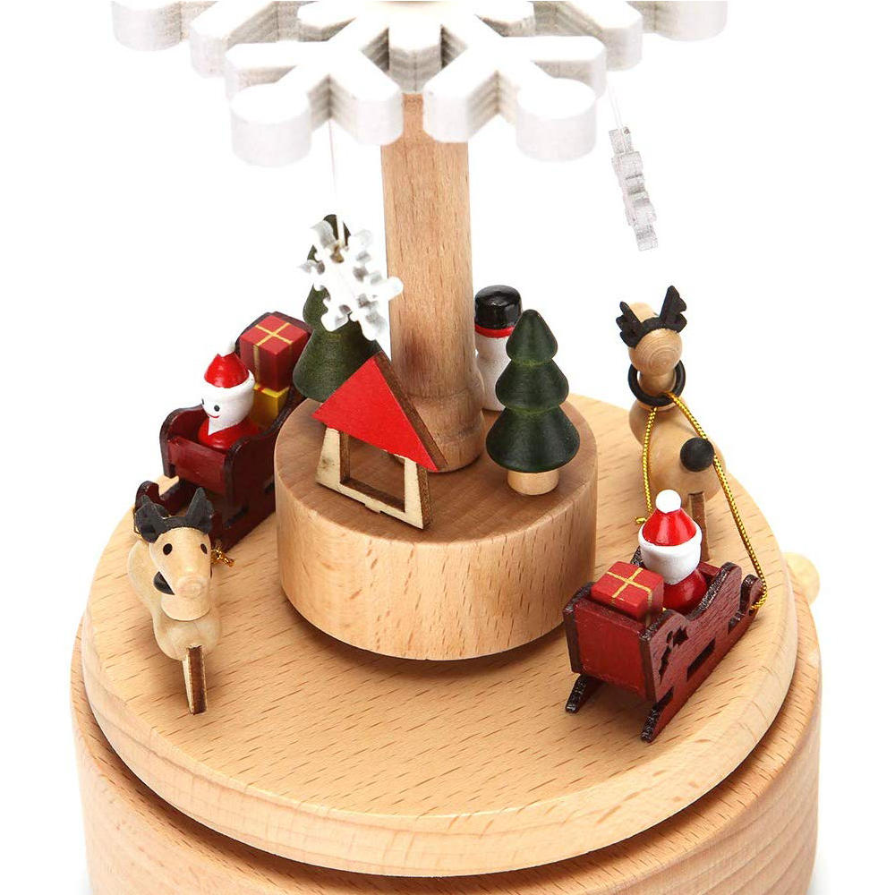 Wooden Christmas Music Box Crafts Christmas Tree Snowflake Gifts Cartoon Desktop Decoration 16cm*11cm COD