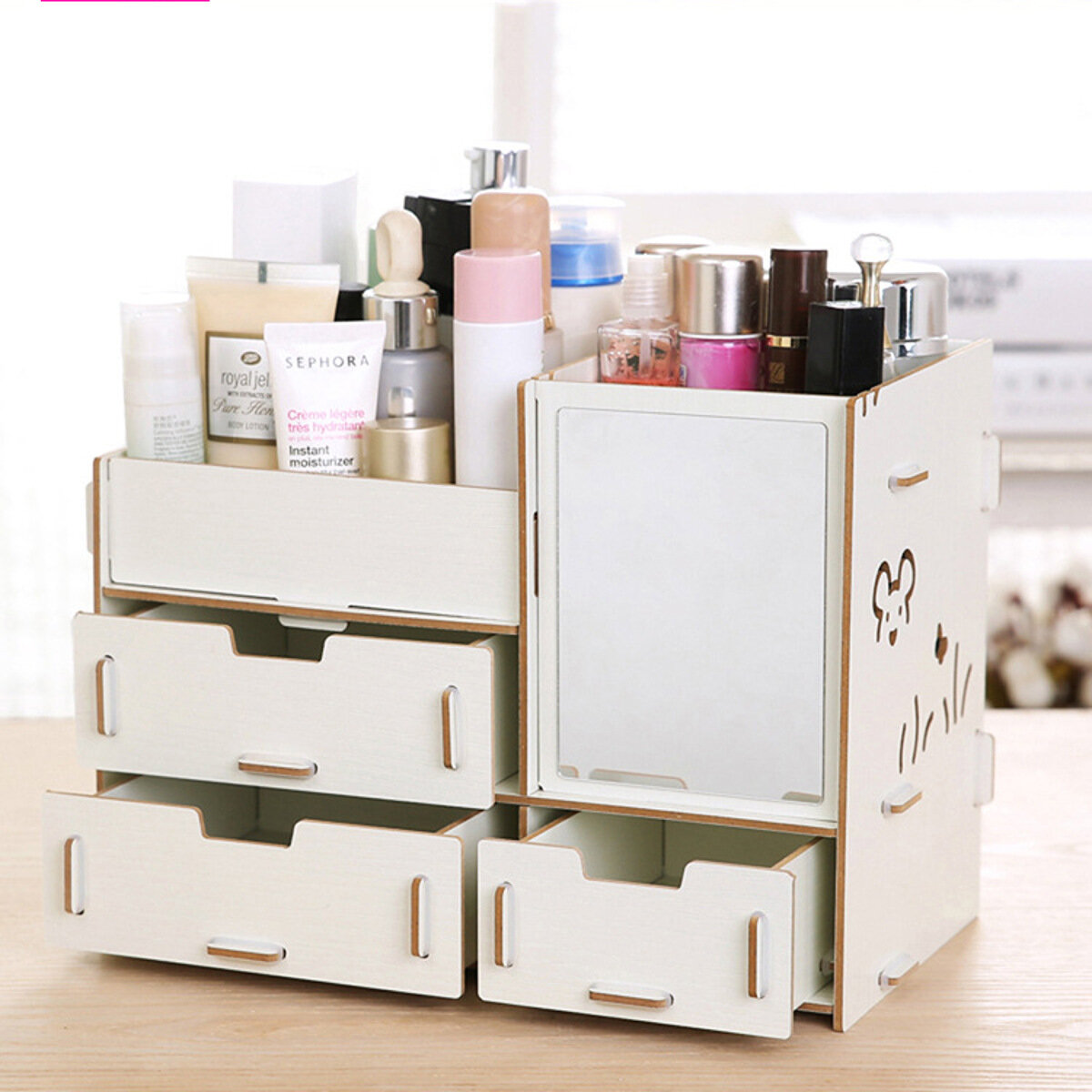 Desktop Storage Case Wooden Cosmetic Drawer Makeup Organizer Makeup Storage Box Container for Home Office COD