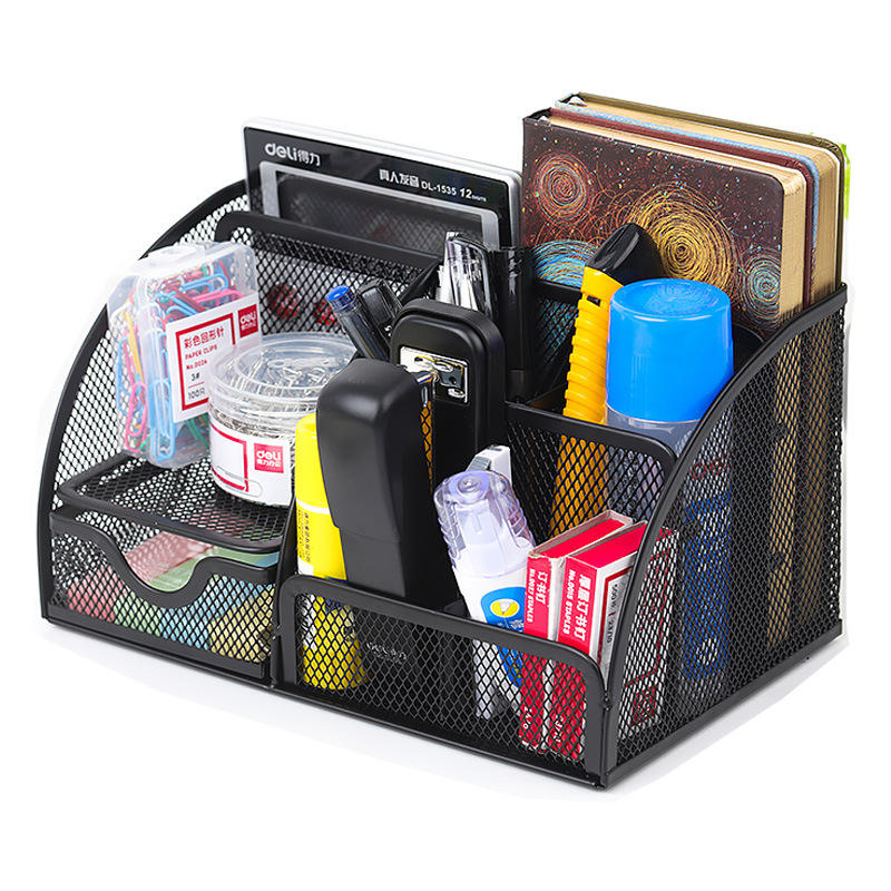 Metal Pen Holder Desktop Organizer Student Cosmetic Makeup Storage Box Racks 7 Grids desk Accessories Container COD