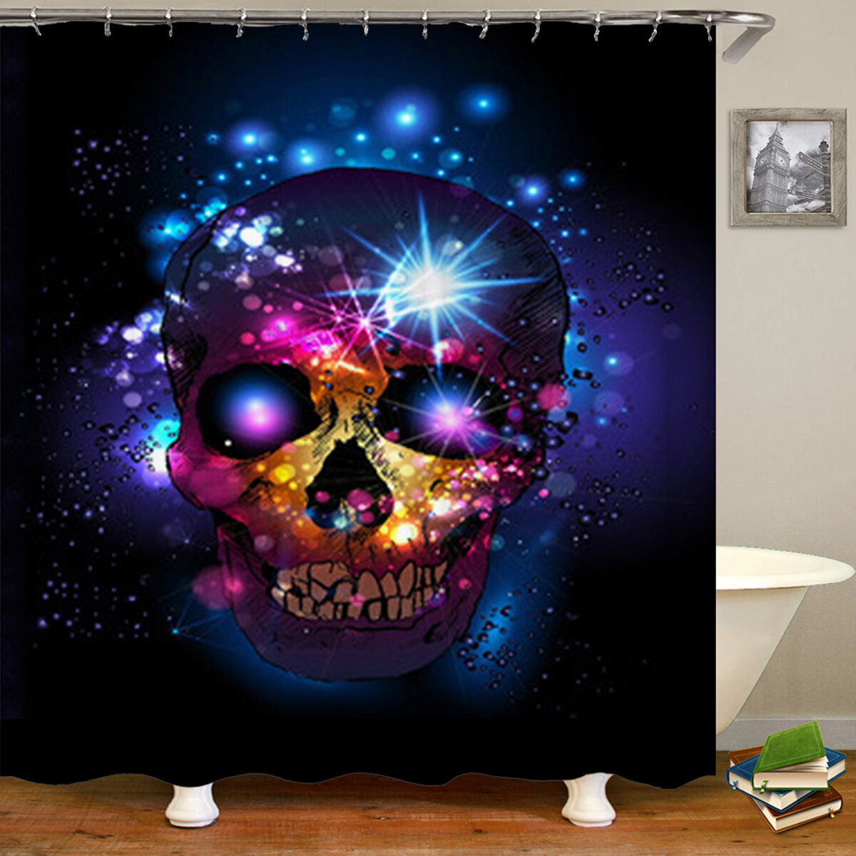 180*180cm Halloween Skull Bathroom Shower Curtain 3 Sets Decor Waterproof Fabric COD