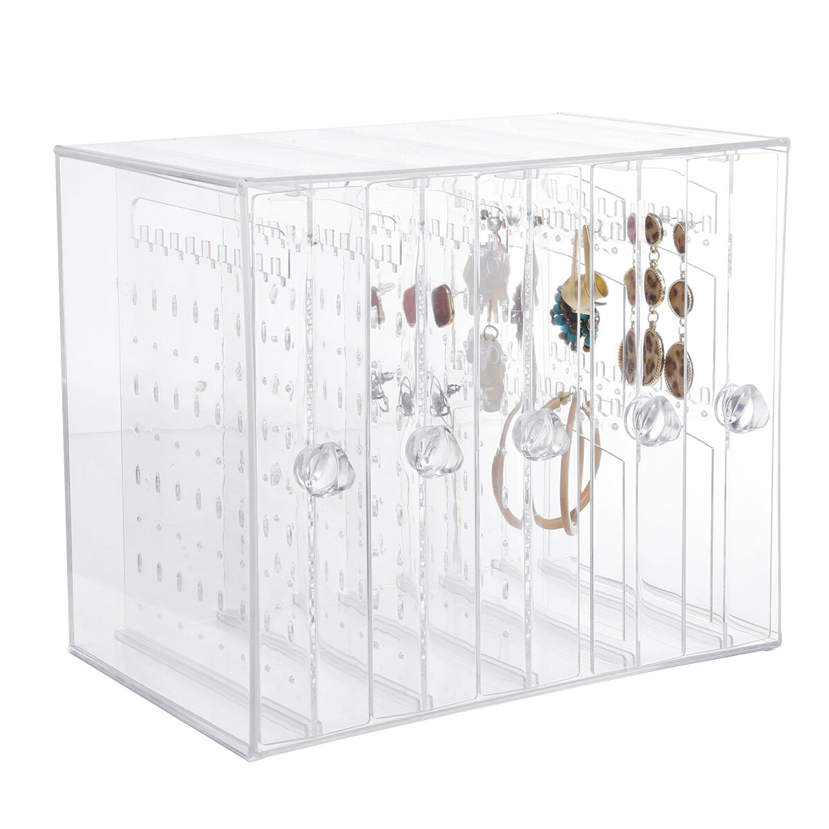 Dustproof Transparent Acrylic Earrings Jewelry Storage Box Desktop Display Stand Rack Tray Organizer COD