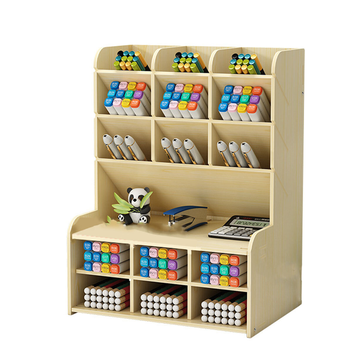 Wooden Pencil Pen Storage Box Tilting Desktop Stationary Holder Organizer Home Office Supplies Storage Rack COD