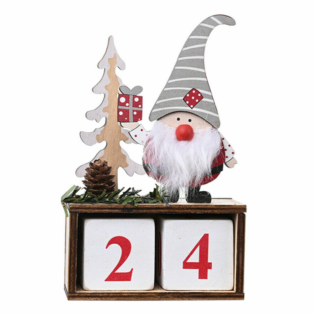 Christmas Count Down Calendar Pine Cone Santa Claus Wooden Ornament Home Office Decor COD