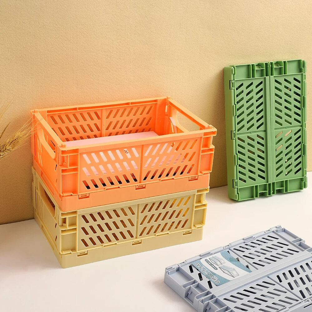 Foldable Plastic Storage Box High Capacity Desktop Sundries Storage Basket for Office Dormitory Stationery Organizer COD