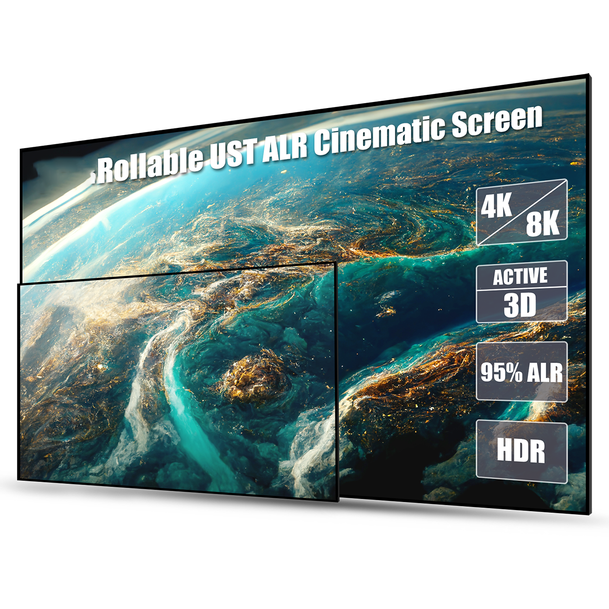 AWOL 120Inch ALR Projector Cinematic Screen UST 16:9 170° Viewing Angle Ambient 95% Ceiling Light Giant Cinema Screen COD