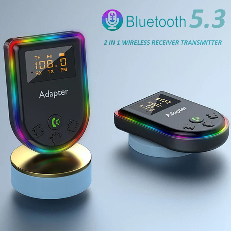 Q7 2 in 1 Wireless Receiver Transmitter bluetooth Adapter LED Display Support TF Card Play 3.5mm AUX HIFI Audio Wireless Adapter for Car PC TV Headphones Speaker