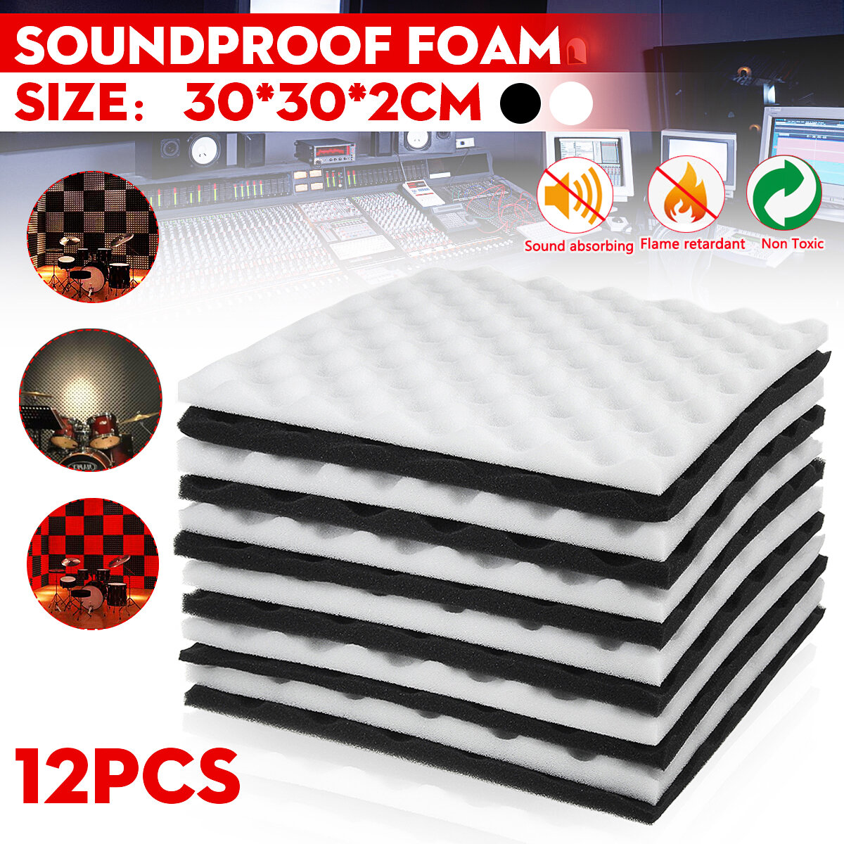 12PCS 30*30*2 cmSound-Absorbing Cotton Soundproof Foam Panels Noise Dampening Sponge COD