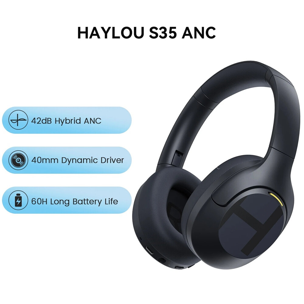 Haylou S35 ANC bluetooth 5.2 Headphone Wireless Headset 42dB Noise Cancellation 40mm Driver 60H Playtime Over-ear Headphones with Mic COD