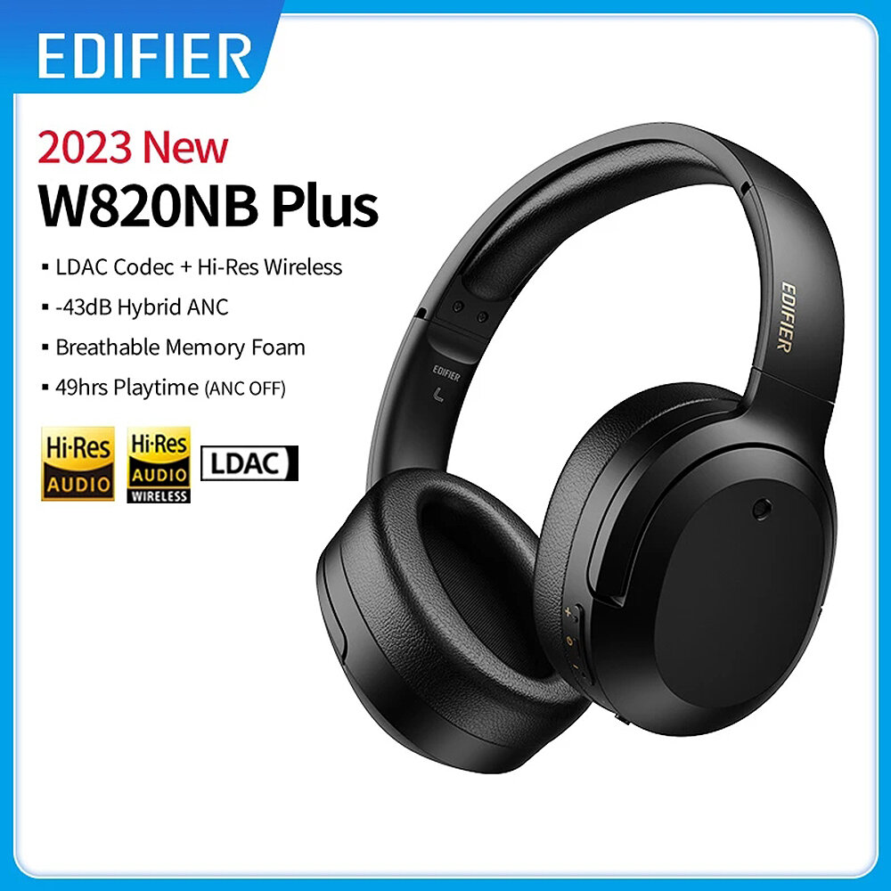 Edifier W820NB Plus ANC Headset bluetooth Headphone Active Noise Cancelling Dual Hi-Res Audio LADC Codec Low Latency Headphones with Mic COD