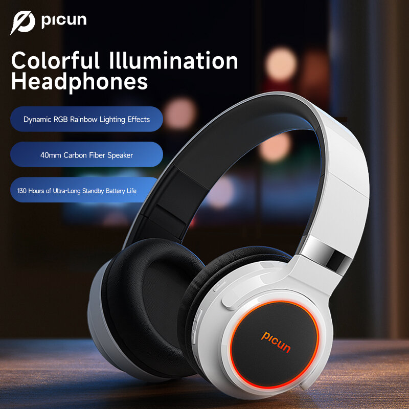 Picun B2 bluetooth Headset Wireless Headphone 40mm Units Deep Bass 3D Stereo 1000mAh Battery Colorful Light Folding Over-Ear Headset COD