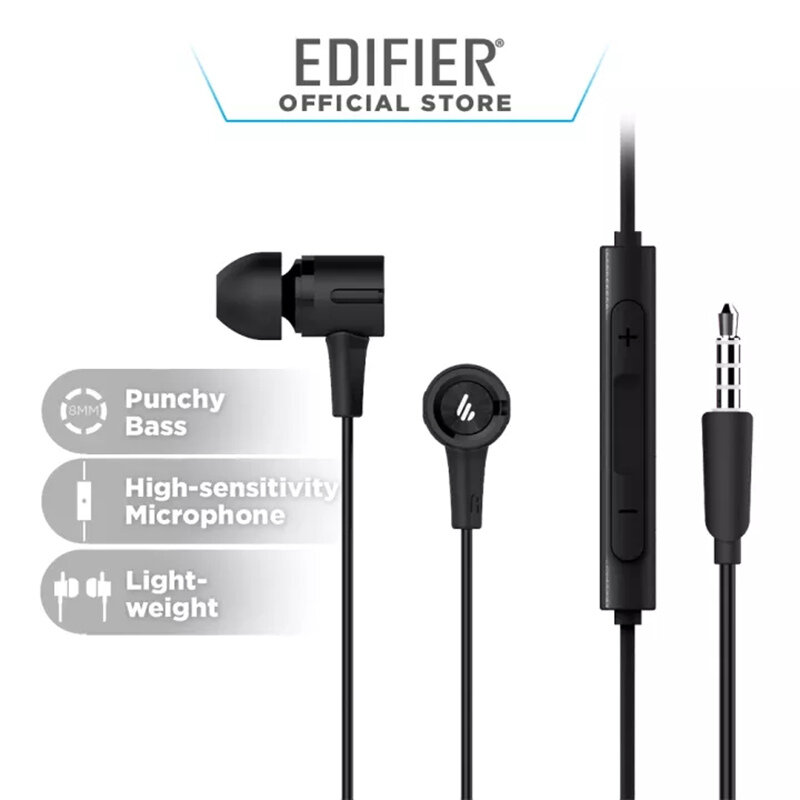 Edifier P205 Punchy Bass Earbuds 8mm Diaphragm Unit Wired Earphones with Remote Control and Microphone Headphones COD
