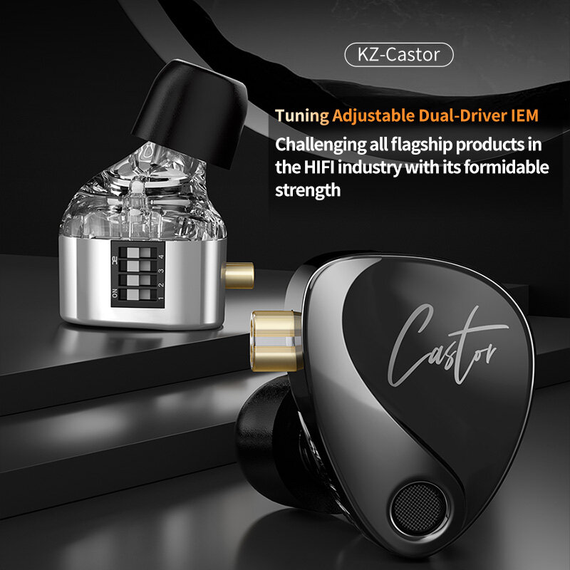 KZ Castor Wired Earphone Tuning Adjustable Dual Drivers IEM HiFi Sound Deep Bass 3.5mm Wired In-ear Earphone Headphone COD