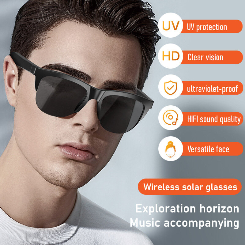 F06 Wireless bluetooth 5.3 Solar Glasses Earphone HiFi Stereo UV Protection Ultraviolet-proof 30g Intelligent Solar Glasses with Mic COD