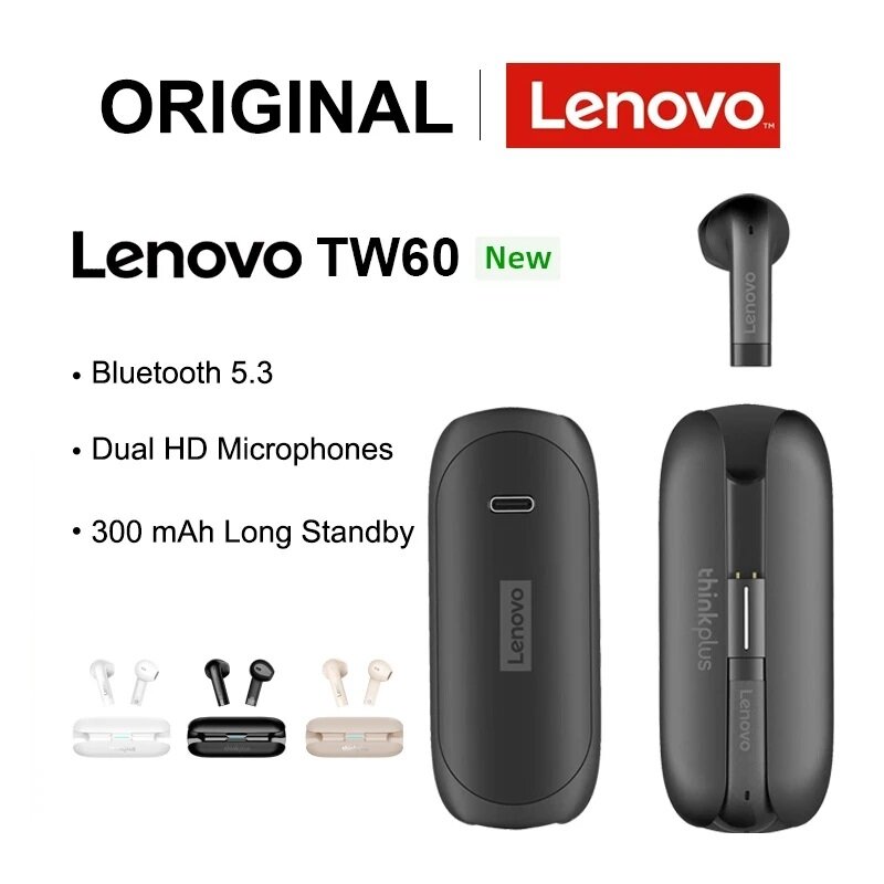 Lenovo TW60 TWS Earphones Wireless bluetooth 5.3 Headphones 13mm Drivers HiFi Stereo Mini Portable Headphone with HD Mic COD