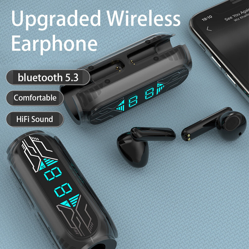 OKSJ T400 TWS bluetooth 5.3 Earphone HiFi Stereo Bass LED Digital Display Semi-in-ear Sports Headphones with Mic COD