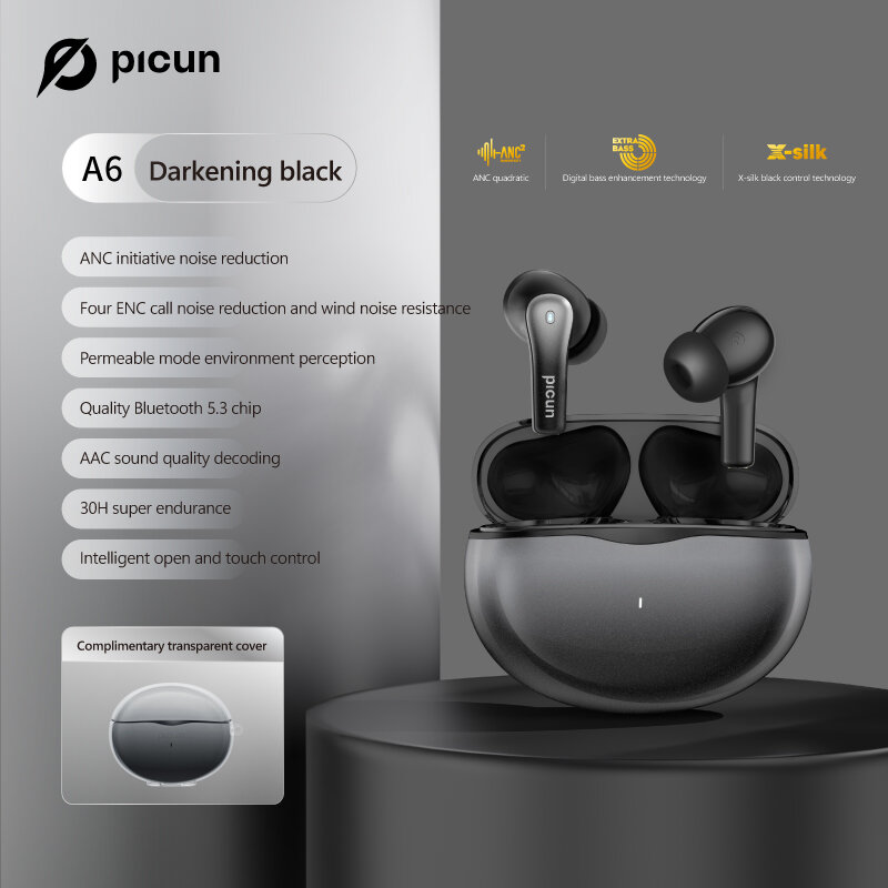 Picun A6 TWS Earbuds ANC bluetooth Earphone Active Noise Cancelling Digital Bass ENC HD Calls 4 Mic Portable Headphone COD
