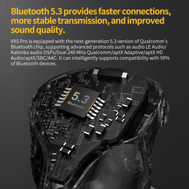 KZ VXS PRO bluetooth 5.3 Earphone QCC5171 Chip CVC9.0 Call Noise Cancelling 10mm Unit HiFi Stereo AAC HD Audio Sports Earphone Headphones with Mic COD