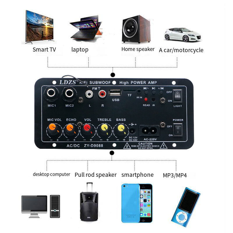 LDZS Audio Amplifier Board Karaoke Subwoofer Built-in bluetooth Car Speaker Amp 12V 24V 110V 220V COD