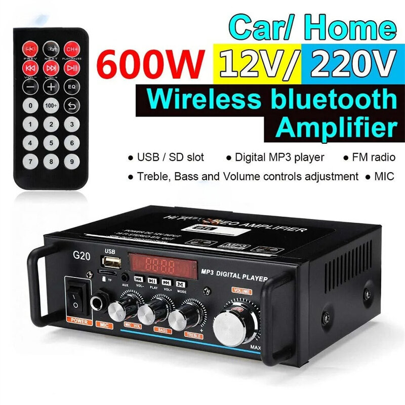 G20 Wireless bluetooth Amplifiers Home Amplifiers HiFi Subwoofer Home Theater Sound System Audio Car Amplifiers FM Radio TF AUX MP3 Player with Remote Control