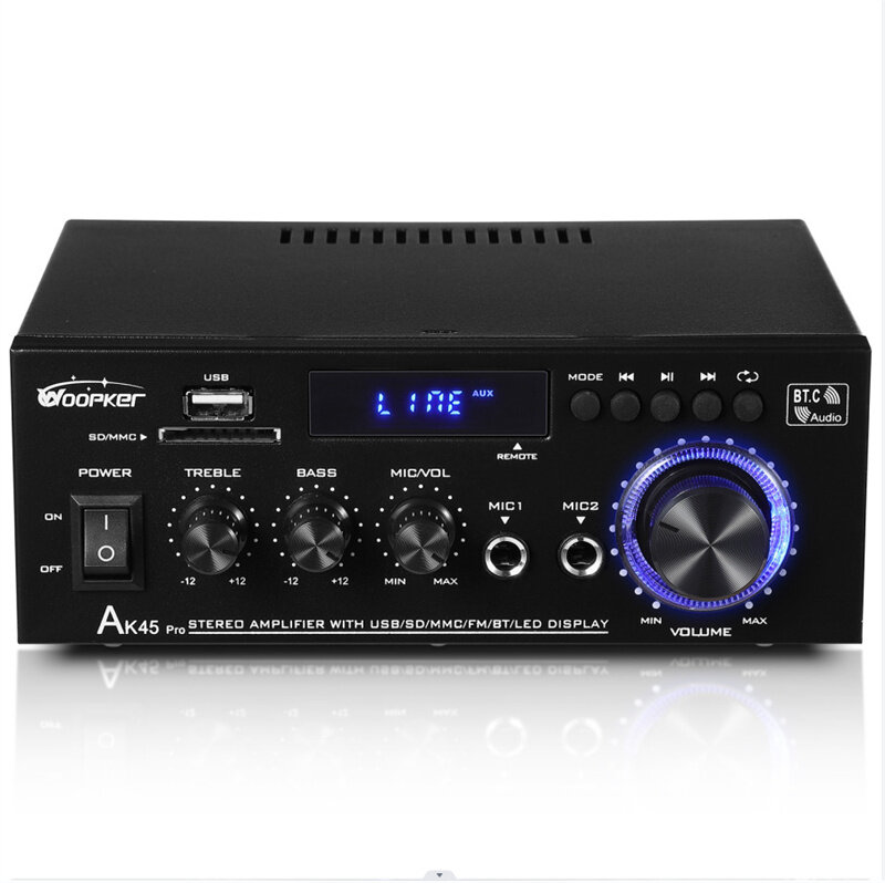 Woopker AK-45Pro HiFi Stereo Audio Amplifier Max 820W 2 Channel Class D bluetooth AMP Karaoke Player for Home Theater Car Speakers COD