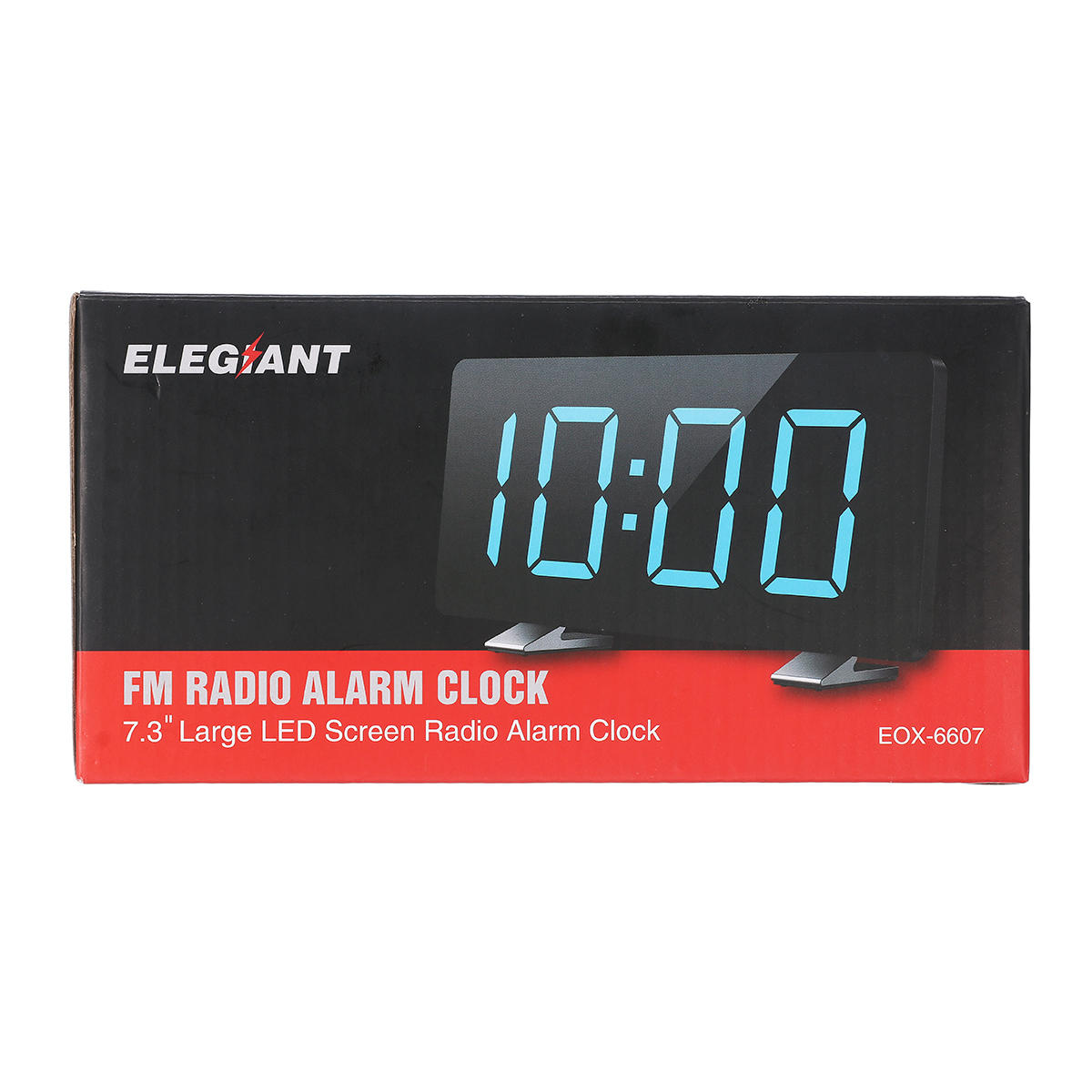ELEGIANT Digital Alarm Clock for Bedrooms with FM Radio Dual Alarms 6.7'' LED Screen USB Port for Charging 4 Brightness 12/24H Automatic Dimmer Snooze Digital Clock for Kid Senior