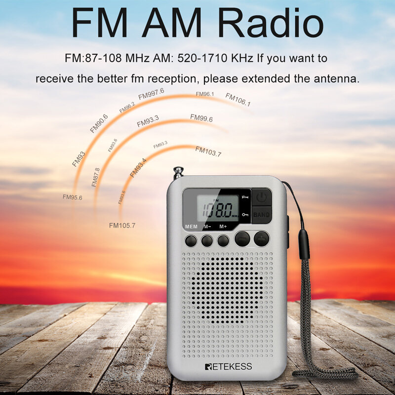 Retekes TR106 Mini Radio Portable Radio FM AM Radio with LCD Display Digital Tuning Speaker Headphone Jack Support Clock COD