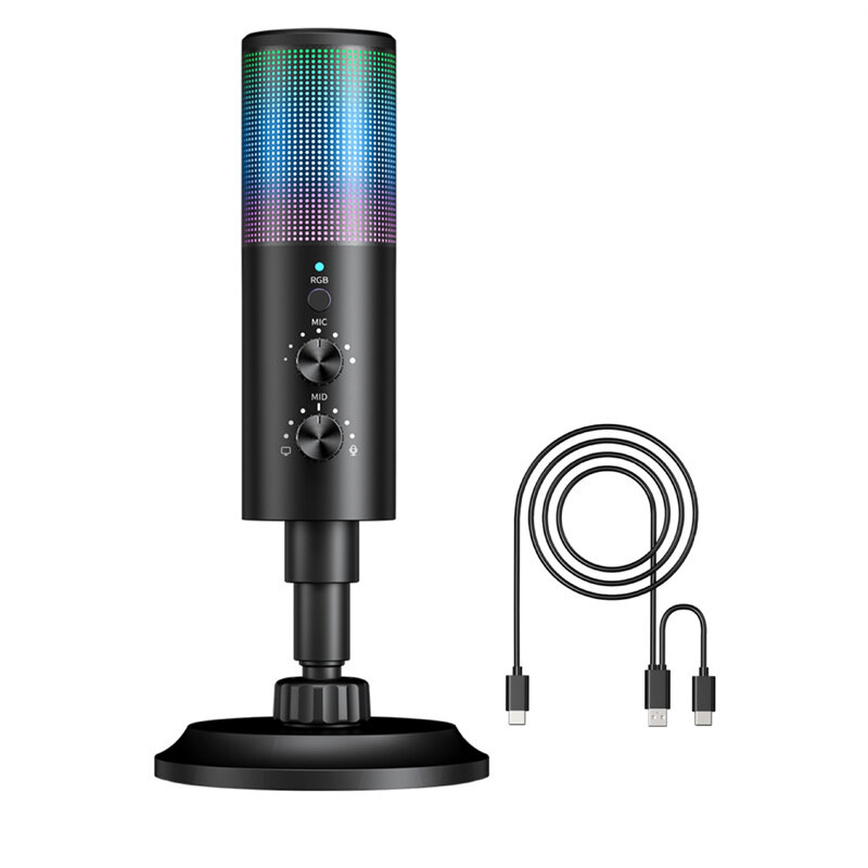 AK9 RGB Condenser USB Wired Microphone Professional Live Streaming Mic with Mute Button Noise Reduction for Gaming Recording Vocals Voice Overs COD