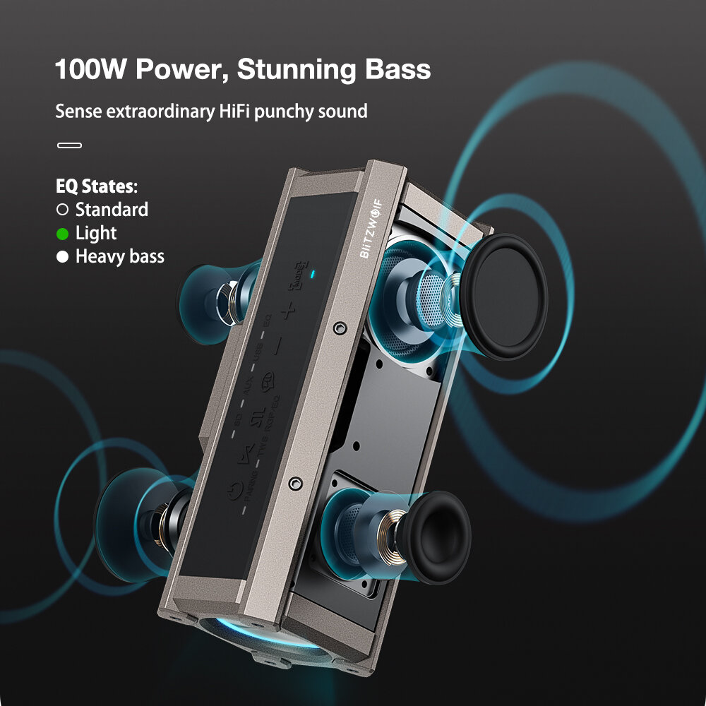 BlitzWolf® BW-WA3 100W bluetooth Speaker Portable Speakers Quad Drivers Dual Diaphragm Deep Bass RGB Light TWS 5000mAh Outdoors Wireless Speaker COD