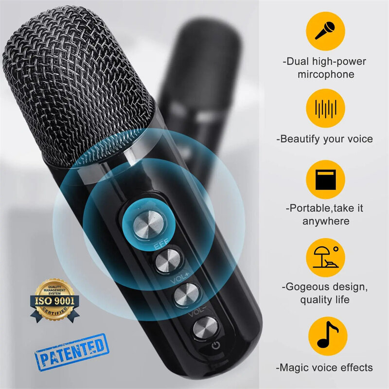 YS203 bluetooth Speaker with Dual Wireless Microphone Surround Stereo Sound Deep Bass 3000mAh Home Karaoke Machine Kit COD