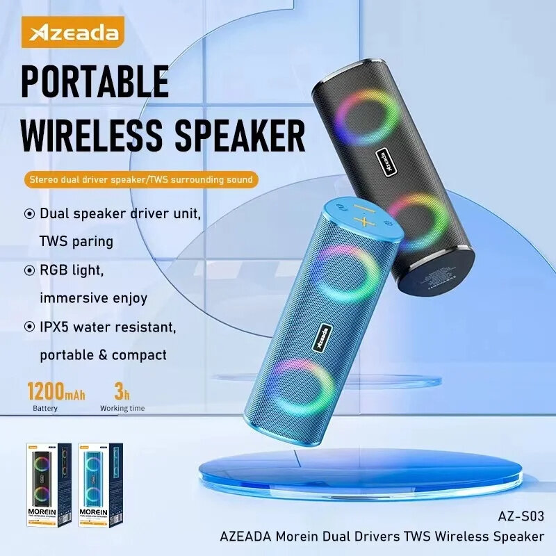 Azeada AZ-S03 bluetooth Speaker Portable Speaker Built-in Dual Drivers Stereo RGB Light TWS Hands-free Call Support TF AUX U Disk FM Mode Outdoors Wireless Speaker